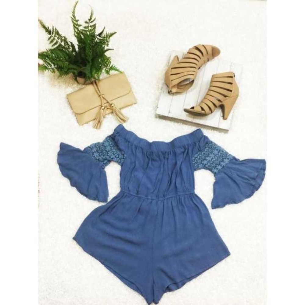 Blue Off The Shoulder Romper